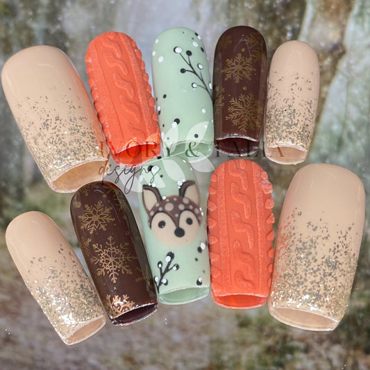 "Oh Deer" Press on Gel Nails ($CAD)